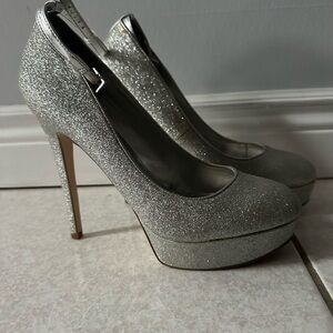 Aldo Shimmering Silver Platform Heels